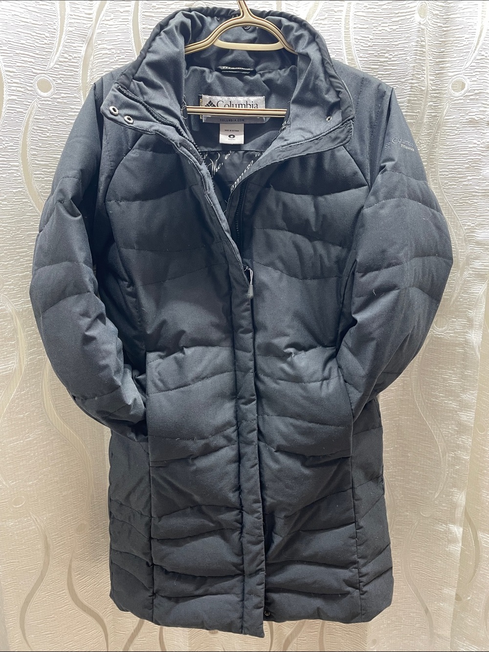 Columbia Titanium Down Parka Womens Medium Black Herringbone Excellent Long Coat - Picture 5 of 10